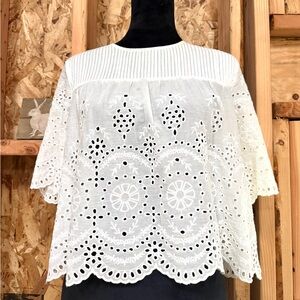 Zara White Eyelet Lace Cotton Women's Top